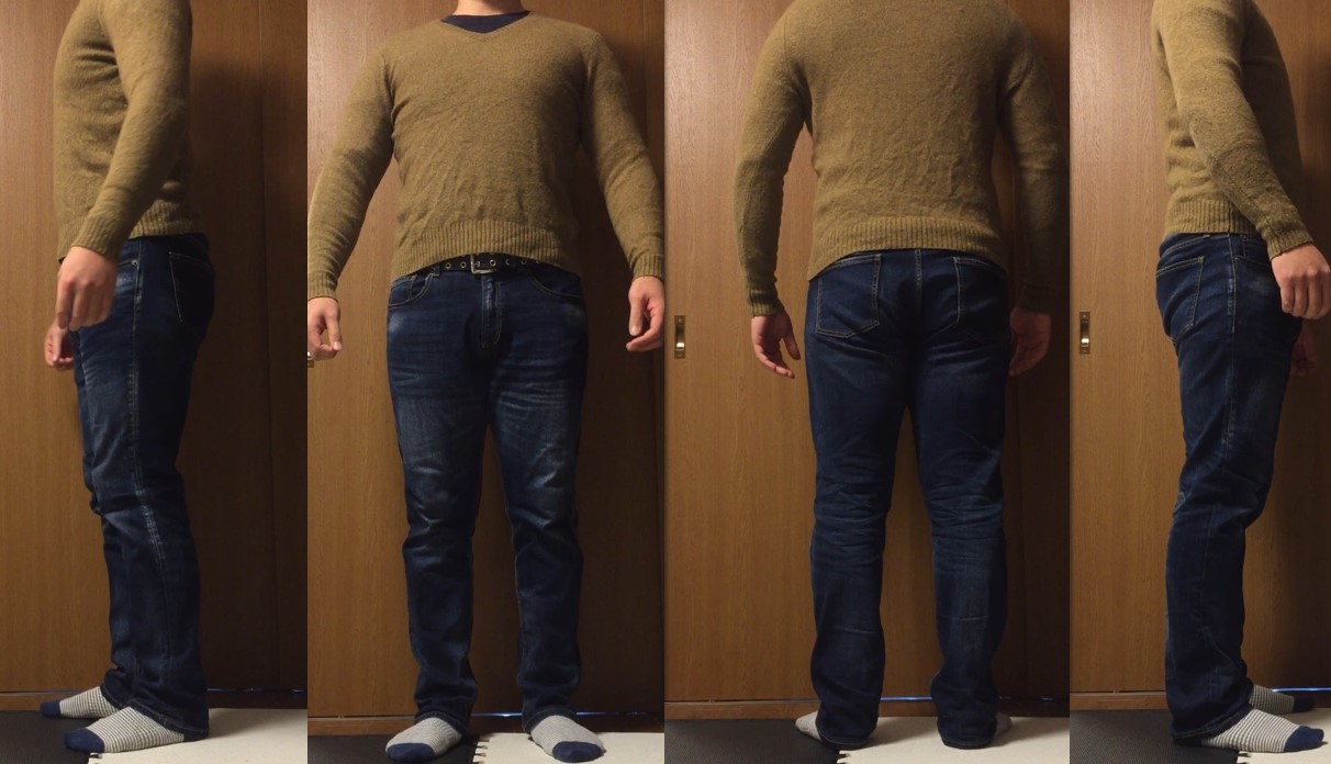 パンプマッスルビルダーTシャツを着てセーターを着たアフターの写真