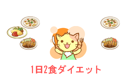 1日2食ダイエットに挑戦する猫のイメージイラスト